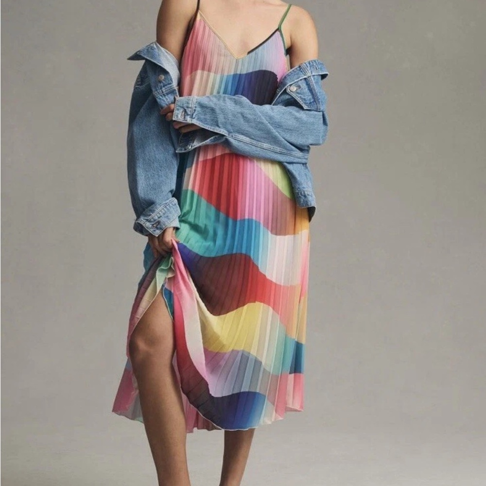 NWT Essentiel Antwerp Daskur Pleated Slip Dress in Stormy Sky Size 12 $300